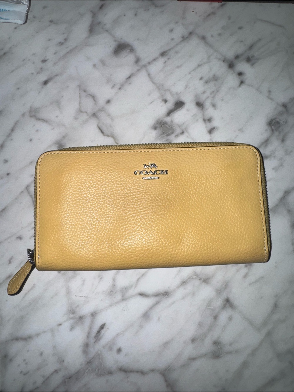 Coach Lemon Yellow Pebbled Leather Zip Wallet